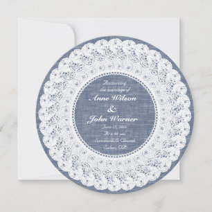 Blauwe chambray elegante ronde kant foto uitnodigi kaart