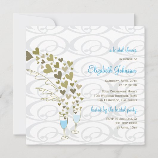 Blauwe champagne Cheers Golden Hearts Vrijgezellen Kaart (Voorkant)