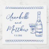 Blauwe Champagne Hand getrokken bruiloft Sparkling Wijnetiket (Enkel label)
