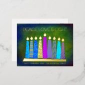 Blauwe Chanoeka Kaarsen Vrede Liefde Licht Echt Go Folie Feestdagen Briefkaart (Voorkant / Achterkant)