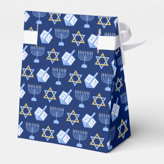 Blauwe Chanoeka Menorah Dreidel Schattigee Custom  Bedankdoosjes (Achterkant)