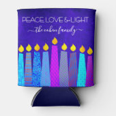 Blauwe Chanoeka Menorah Kaars Vrede Liefde Licht N Blikjeskoeler (Voorkant)