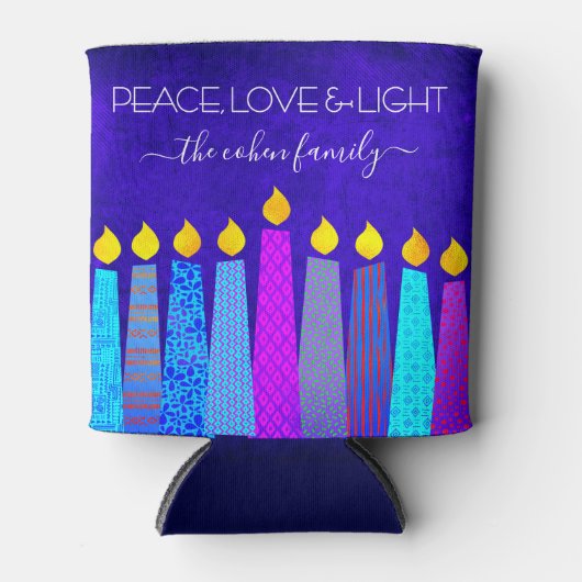 Blauwe Chanoeka Menorah Kaars Vrede Liefde Licht N Blikjeskoeler (Voorkant)