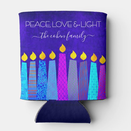 Blauwe Chanoeka Menorah Kaars Vrede Liefde Licht N Blikjeskoeler (Achterkant)