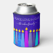 Blauwe Chanoeka Menorah Kaars Vrede Liefde Licht N Blikjeskoeler (Blikje Achterkant)