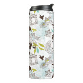 Blauwe Chartreuse Vogelkooien Bloemenpatroon Monog Thermosbeker (Gedraaid links)