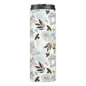 Blauwe Chartreuse Vogelkooien Bloemenpatroon Monog Thermosbeker (Achterkant)