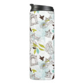 Blauwe Chartreuse Vogelkooien Bloemenpatroon Monog Thermosbeker (Geroteerd rechts)