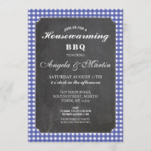 Blauwe Check Chalk BBQ Uitnodigen voor Housewarmin