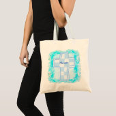 Blauwe Check Christelijk Kruis Tote Bag (Voorkant (product))