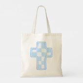 Blauwe Check Christelijk Kruis Tote Bag (Achterkant)