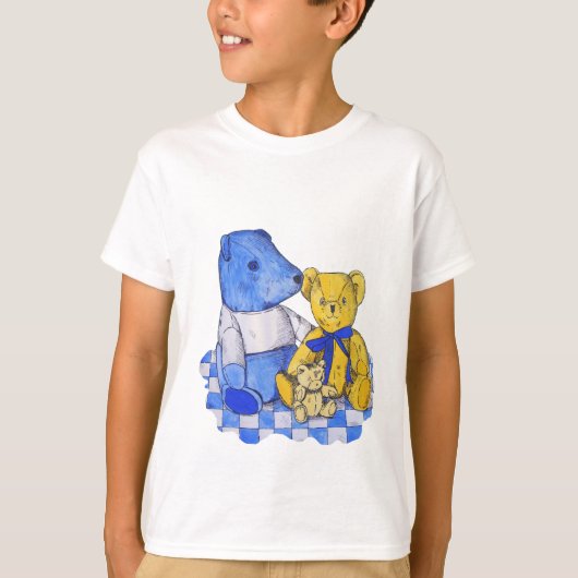 blauwe check picknick doek en teddies t-shirt (Voorkant)