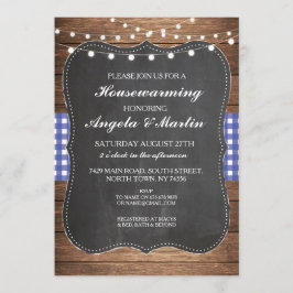 Blauwe Check Wood BBQ Uitnodigen Kaart