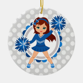 Blauwe Cheerleader Brunette - Cute Cheer Keramisch Ornament
