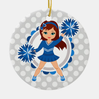 Blauwe Cheerleader Brunette - Cute Cheer Keramisch Ornament