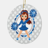 Blauwe Cheerleader Brunette - Cute Cheer Keramisch Ornament (Links)
