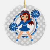 Blauwe Cheerleader Brunette - Cute Cheer Keramisch Ornament (Achterkant)