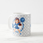 Blauwe Cheerleader Brunette - Cute Cheer Koffiemok (Voorkant links)