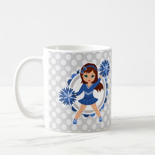 Blauwe Cheerleader Brunette - Cute Cheer Koffiemok (Links)