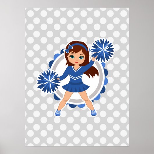 Blauwe Cheerleader Brunette - Cute Cheer Poster (Voorkant)