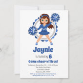 Blauwe Cheerleader - Brunette Girls Cheer Birthday Kaart (Voorkant)