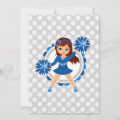 Blauwe Cheerleader - Brunette Girls Cheer Birthday Kaart (Achterkant)