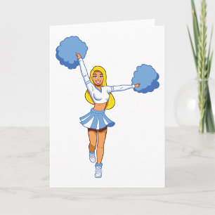 Blauwe Cheerleader met Pom Poms Cheer Team Kaart
