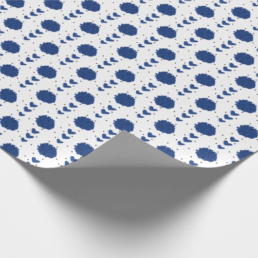 Blauwe Cheerleader Pom Poms & Hearts Pattern Cadeaupapier (Hoek)