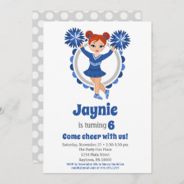 Blauwe Cheerleader - Redhead Girls Cheer Birthday Kaart