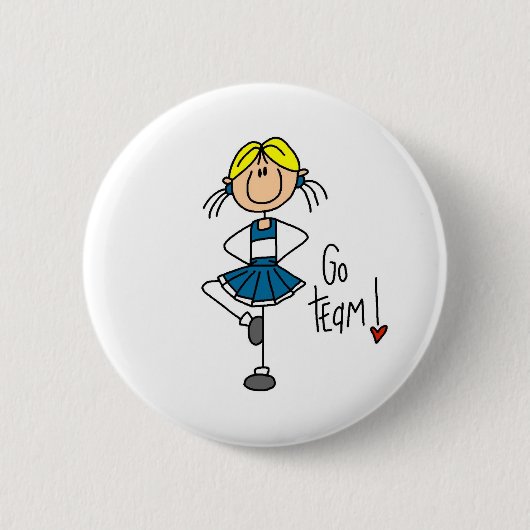 Blauwe Cheerleader Ronde Button 5,7 Cm (Voorkant)