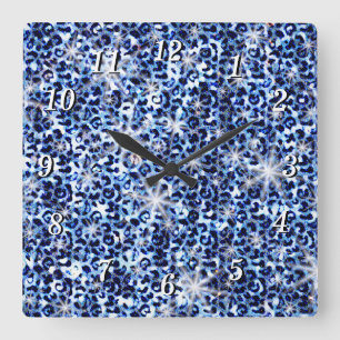 Blauwe Cheetah Glitters Wandklok