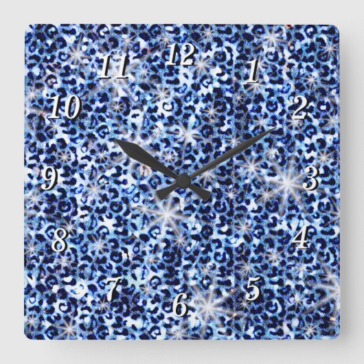 Blauwe Cheetah Glitters Wandklok (Voorkant)
