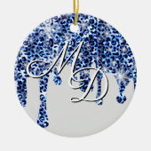 Blauwe Cheetah Sparkles Monogram uitstrijken Keramisch Ornament (Voorkant)