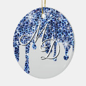 Blauwe Cheetah Sparkles Monogram uitstrijken Keramisch Ornament (Links)