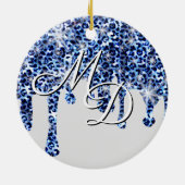Blauwe Cheetah Sparkles Monogram uitstrijken Keramisch Ornament (Achterkant)