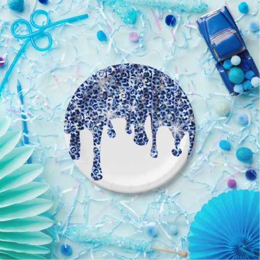 Blauwe Cheetah Sparkles Papieren Bordje (Feest)
