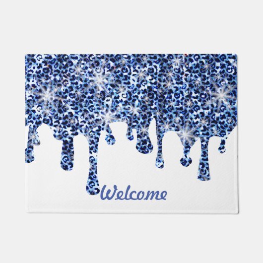 Blauwe Cheetah Sparkles Welkom Deurmat (Voorkant)
