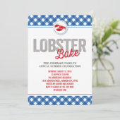 Blauwe cheques Lobster Bake Annual Summer Party Kaart (Staand voorkant)