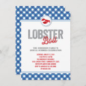 Blauwe cheques Lobster Boil Annual Summer Party Kaart (Voorkant / Achterkant)