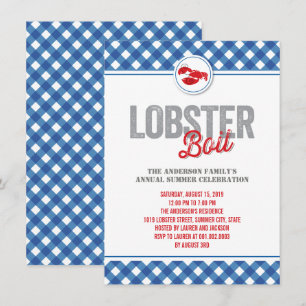 Blauwe cheques Lobster Boil Annual Summer Party Kaart