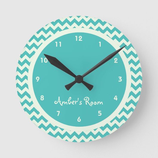 Blauwe Chevron Aangepast Kind Ronde Klok (Voorkant)