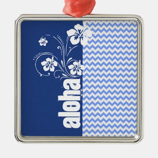 Blauwe Chevron; Aloha Metalen Ornament (Voorkant)