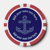 Blauwe Chevron Anker Nautische aangepaste tekst Poker Chips (Voorkant)