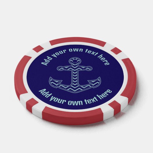 Blauwe Chevron Anker Nautische aangepaste tekst Poker Chips (Enkel)