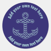 Blauwe Chevron Anker Nautische aangepaste tekst Ronde Sticker (Voorkant)