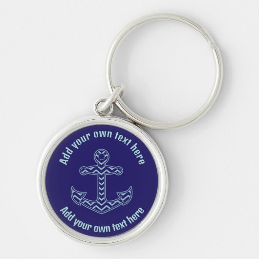 Blauwe Chevron Anker Nautische aangepaste tekst Sleutelhanger (Voorkant)