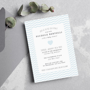 Blauwe Chevron Baby Shower Uitnodiging