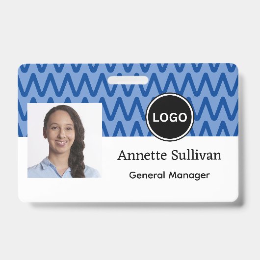 Blauwe Chevron | Bedrijfslogo & Streepjescode | We Badge (Voorzijde)