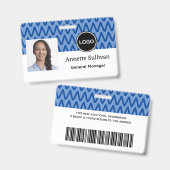 Blauwe Chevron | Bedrijfslogo & Streepjescode | We Badge (Voor- en achterkant)