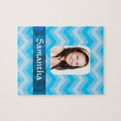 Blauwe chevron gepersonaliseerde foto sjabloon legpuzzel (Horizontaal)